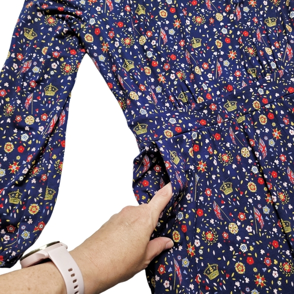 Boden Boden | Navy Crown Ditsy Sasha Pocket Long-Sleeve Dress Size 12 Long - Picture 5 of 7